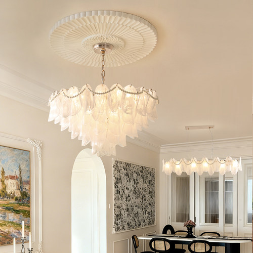 法式云雾玻璃珍珠吊灯高级感客厅主灯轻奢复古卧室灯浪漫装饰灯具