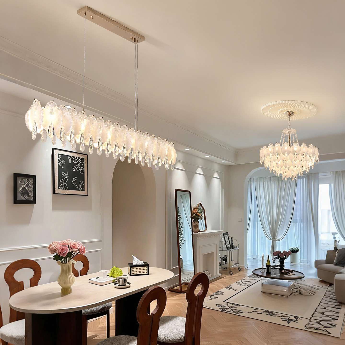 奶油风餐厅吧台吊灯法式轻奢饭厅灯岛台长条餐桌设计师款全屋套餐,家装灯饰光源,餐厅吊灯,淘宝优惠券,粉丝福利购,淘宝优惠卷