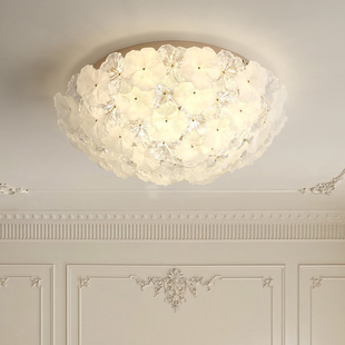 法式 奶油风玻璃吸顶灯高级感花朵卧室房间主卧吸顶灯艺术造型温馨