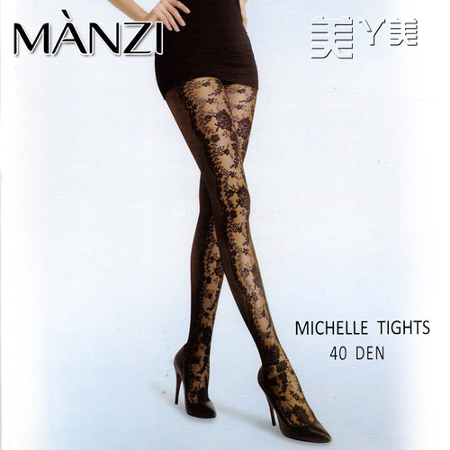 曼姿提花连裤袜一线裆黑丝袜薄袜