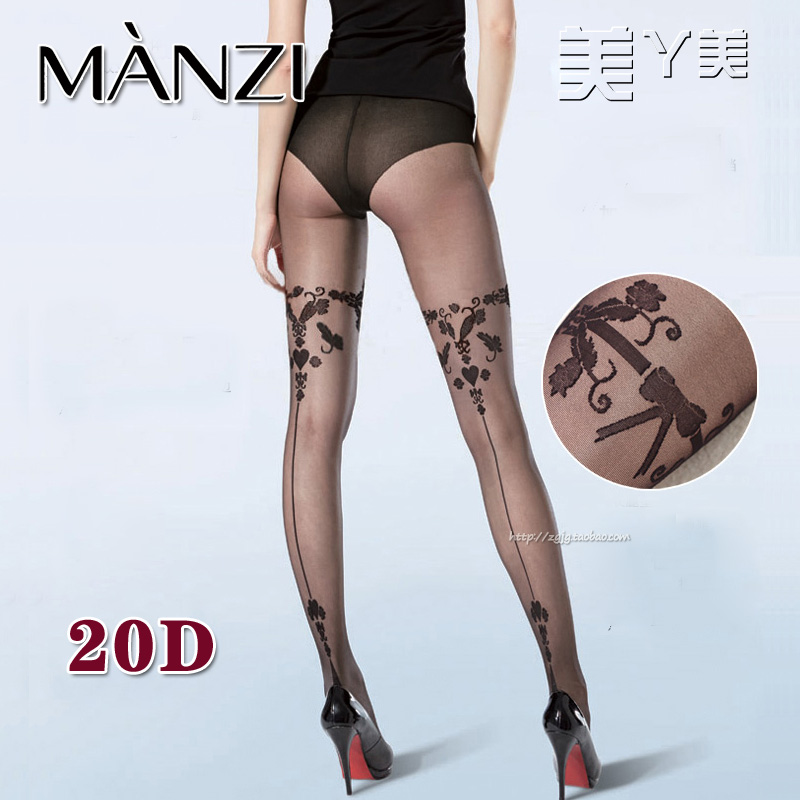 美丫美 丝袜 Manzi曼姿20D心形落叶提花后竖线比基尼连裤丝袜大版 女士内衣/男士内衣/家居服 连裤袜/打底袜 原图主图