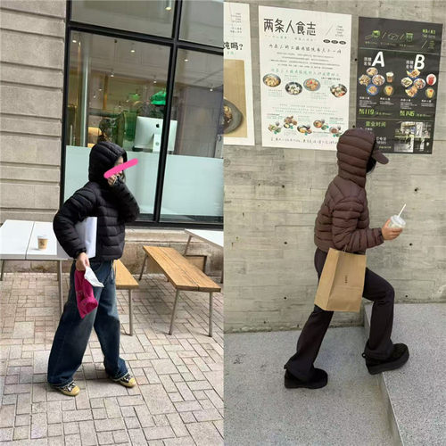 卷卷家 两色亲子中性风连帽时髦排骨鹅绒服，可作短款