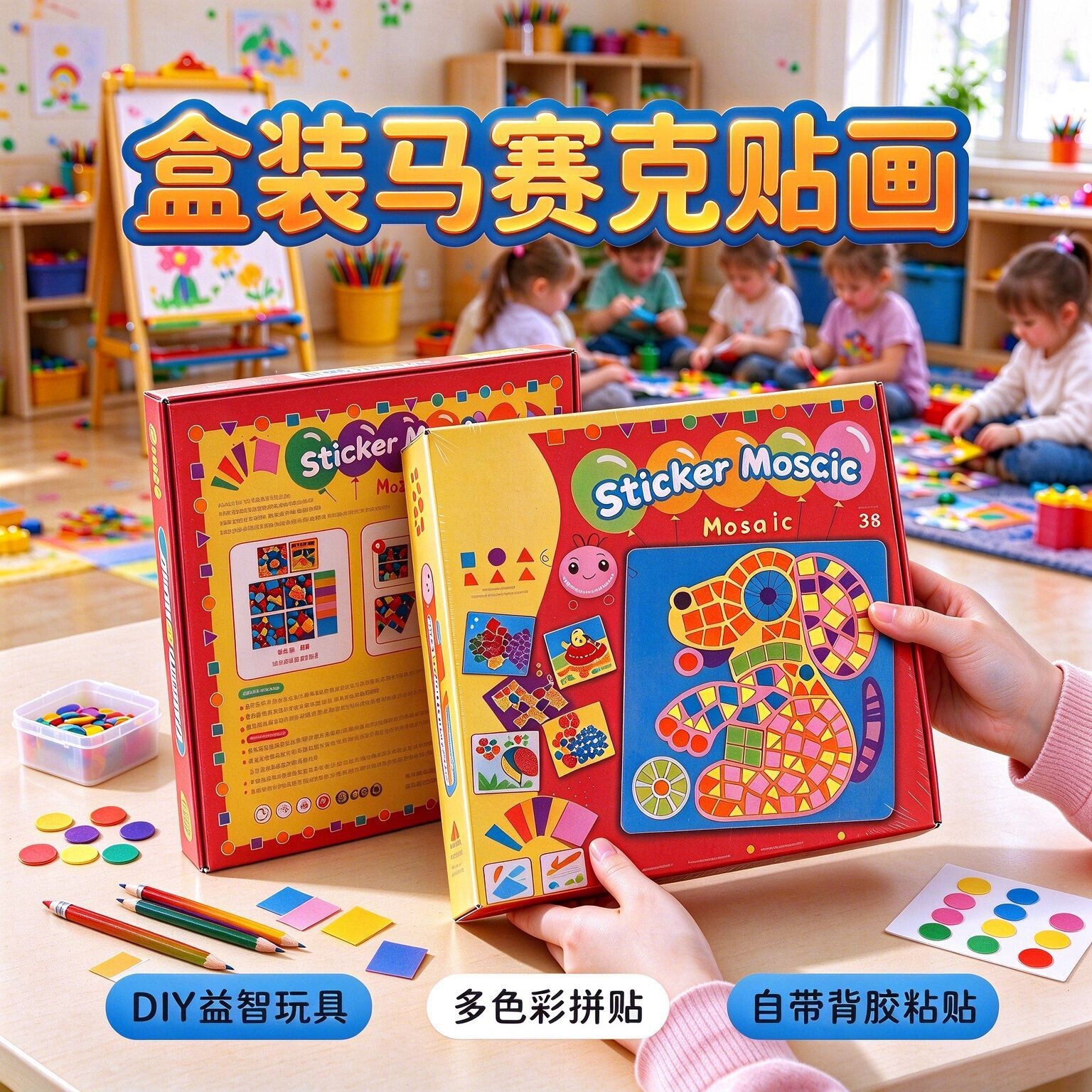 儿童EVA盒装马赛克贴画幼儿园简单DIY手工制作拼图中小班益智玩具
