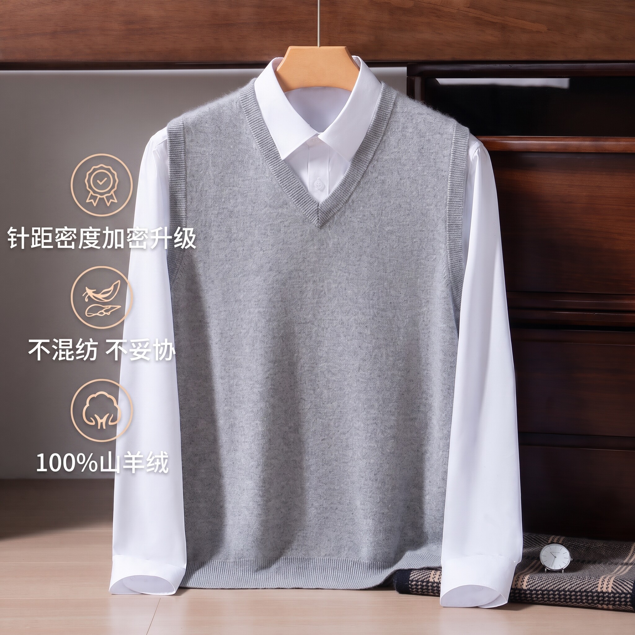 100%山羊绒男V领宽松毛衣秋冬