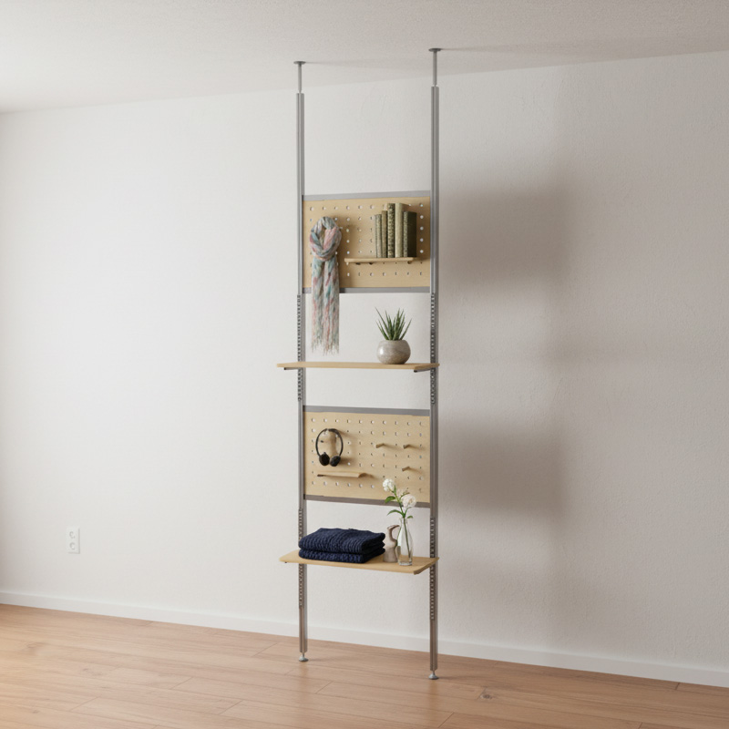 顶天立地实木置物架洞洞板展示架