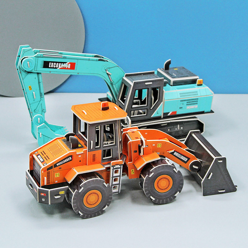 3D立体拼图工程车大号汽车模型儿童益智玩具手工拼装diy制作