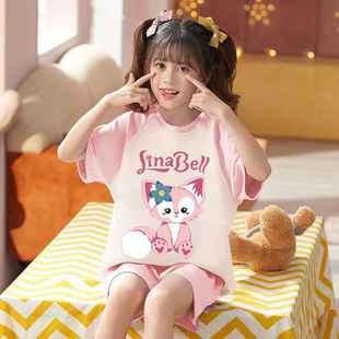 【一口价】女童夏季薄款睡衣套装女孩儿童中大童短袖短裤家居服女