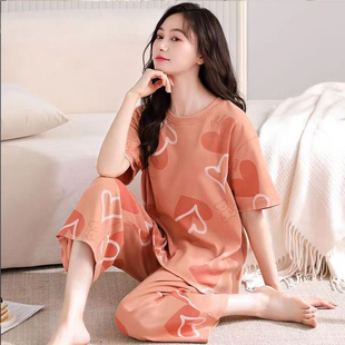 【一口价】夏季短袖七分裤睡衣女士薄款卡通女生七分裤家居服套装