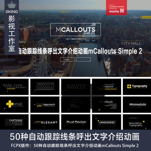 FCPX插件：50种自动跟踪线条呼出文字介绍动画mCallouts Simple 2
