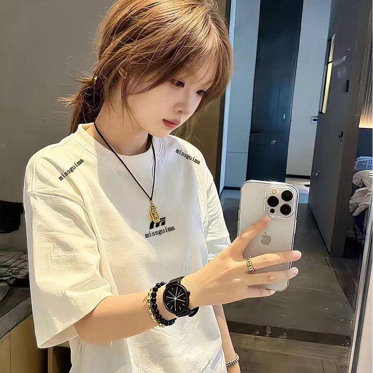 纯棉新款夏季短袖t恤女大童2026爆款初中高中学生宽松半袖上衣图片