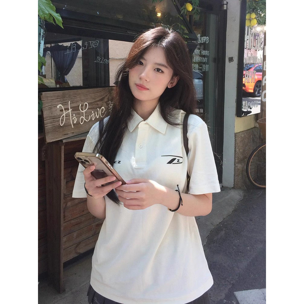 纯棉白色POLO衫短袖T恤女大童2026夏季新款初中高中学生宽松上衣
