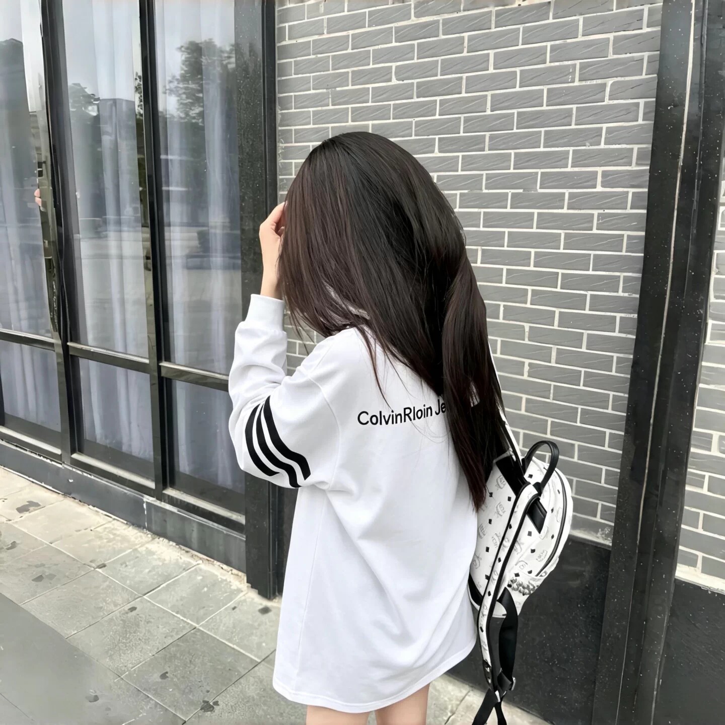美式高街白色纯棉长袖T恤女大童春秋初中高中学生宽松打底衫上衣
