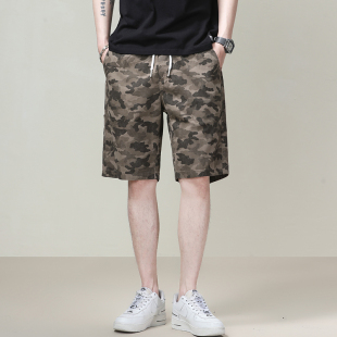 5分休闲裤 薄款 男生宽松五分裤 工装 潮牌迷彩短裤 风抽绳中裤 男夏季