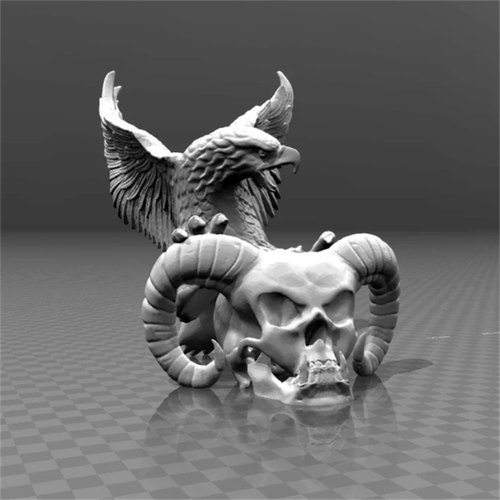 鹰牛角头骨骷髅动物恶魔三维立体圆雕图纸stl文件3d打印模型素材
