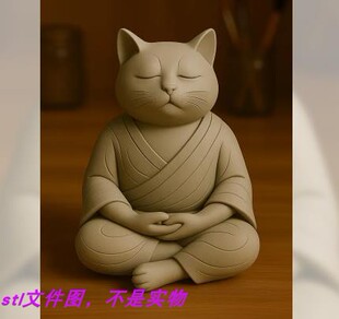 猫咪祈祷冥想坐禅动物打坐瑜伽摆件三维立体stl文件3d打印模型