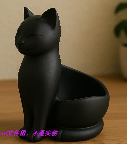 猫咪收纳烛台花盆笔筒盆栽动物宠物三维立体stl文件图3D打印模型
