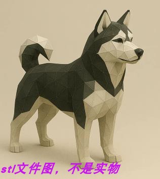 哈士奇狗动物宠物切面刻面多边行三维立体stl文件3D打印模型素材