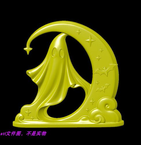 幽灵月亮蝙蝠鬼恐怖万圣节三维立体图stl文件图3D打印模型素材