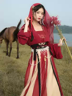 Chuan Dai: Sansheng Bianhe original design Bian flower embroidery pair skirt chest Han element three-piece set