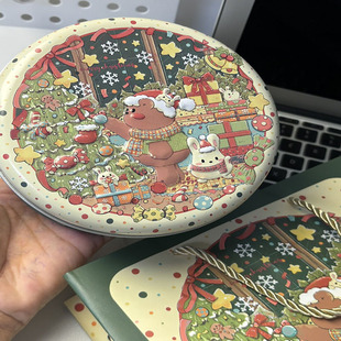 圆形铁罐零食雪花酥凤梨酥牛扎饼年货糕点伴手礼圣诞节小熊铁罐