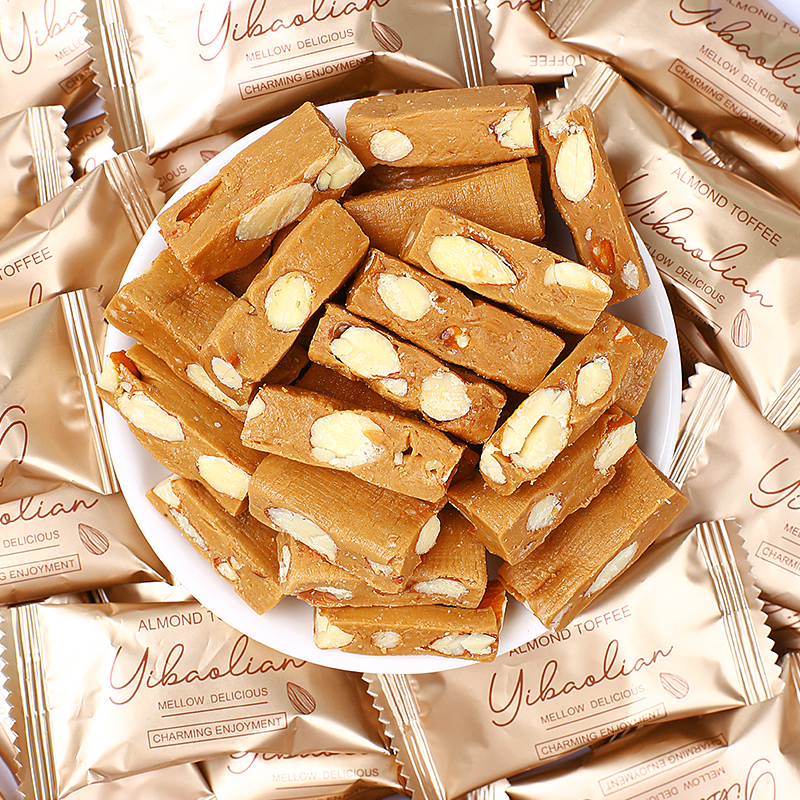 巴旦木太妃糖海盐法式风味糖酥糖贵妃糖焦糖味坚果牛轧糖年货零食