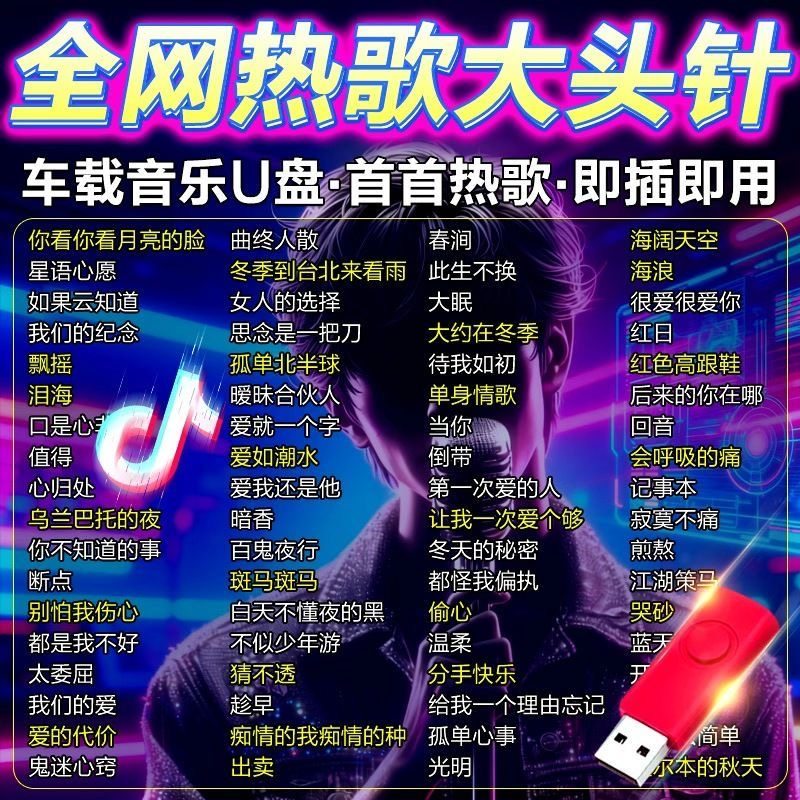 2026热歌大头针歌曲U盘泪海经典老歌曲AI翻唱专辑车载音乐MP3优盘