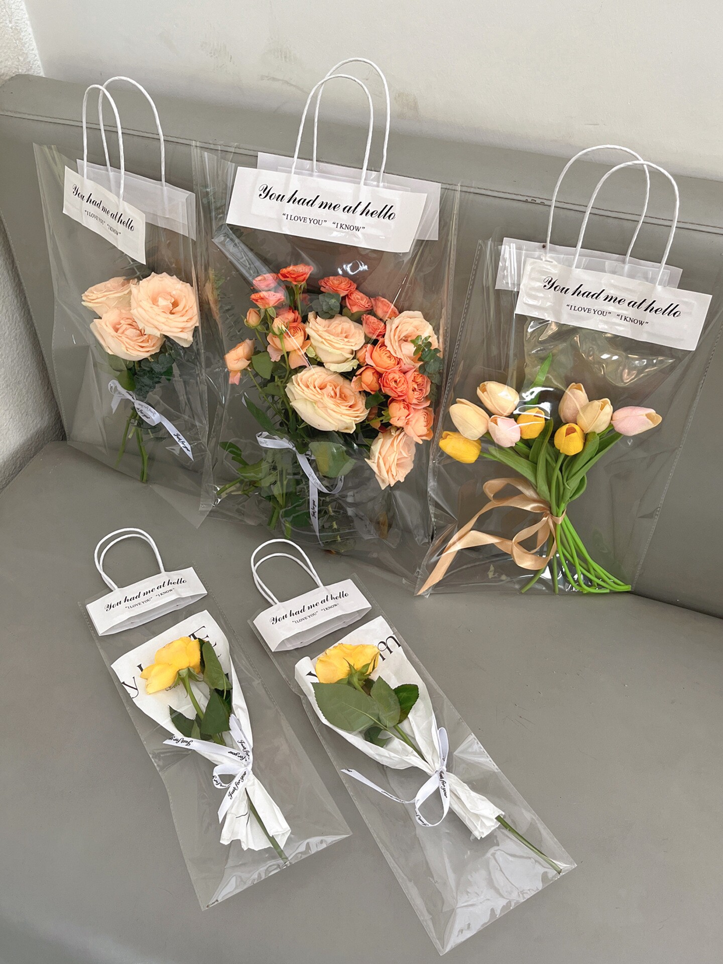 手提花袋向日葵教师节礼品包装袋扭扭棒花束透明手提花艺礼物袋子