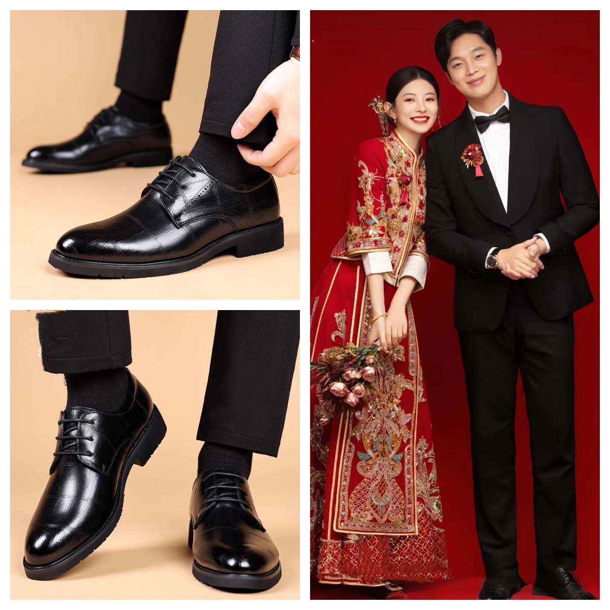 新中式婚礼男鞋新郎结婚拍秀禾婚纱照的鞋子搭配西装礼服男士皮鞋