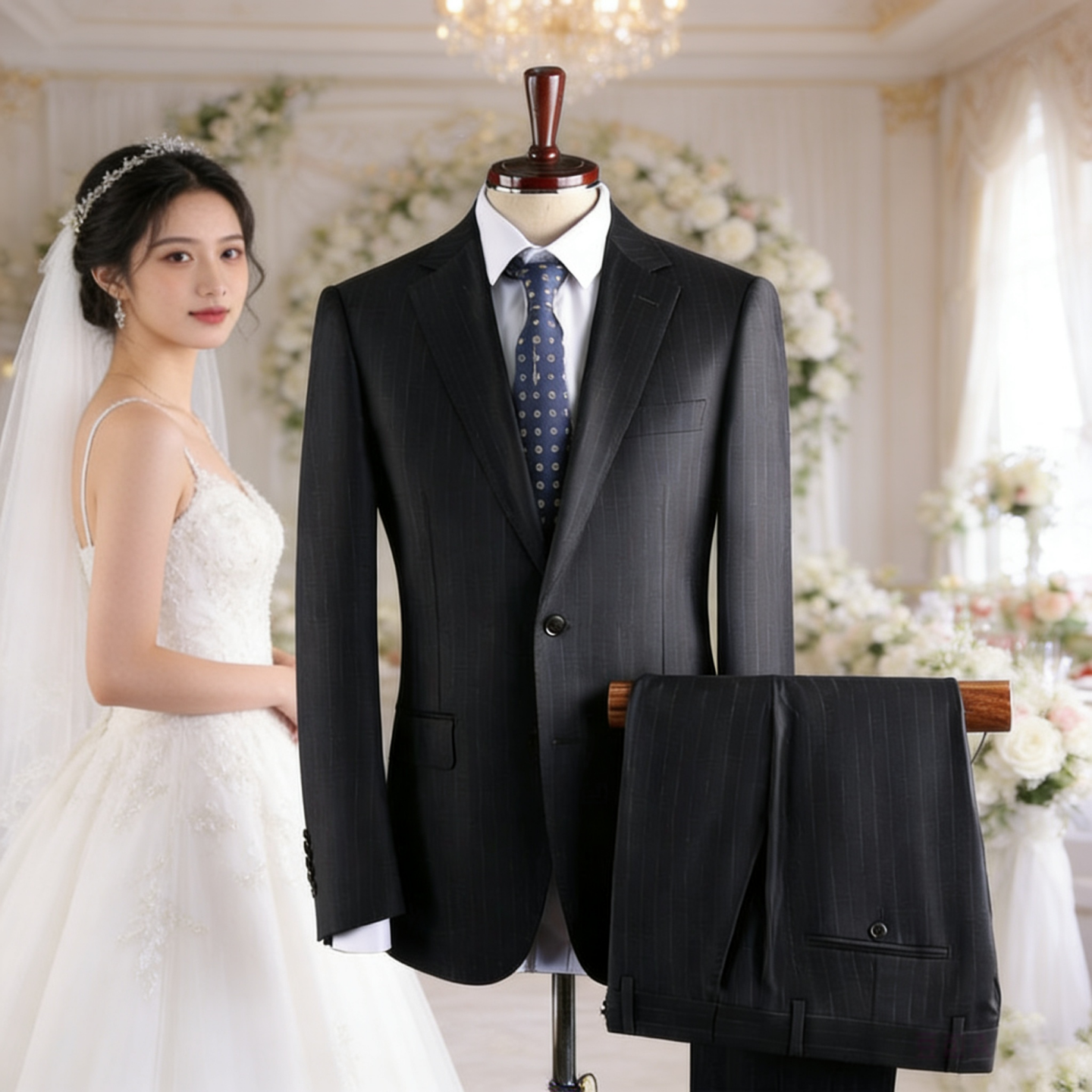 新郎结婚订婚礼西服男士韩版拍婚纱照西装套装100%绵羊毛商务正装