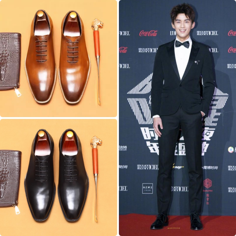 在暴雪时分吴磊同款意大利进口一片式牛津鞋真皮商务正装男士皮鞋