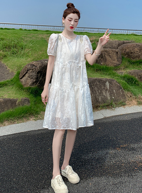 白色连衣裙女2023新款法式小众宽松休闲高级感a字娃娃裙连衣裙夏