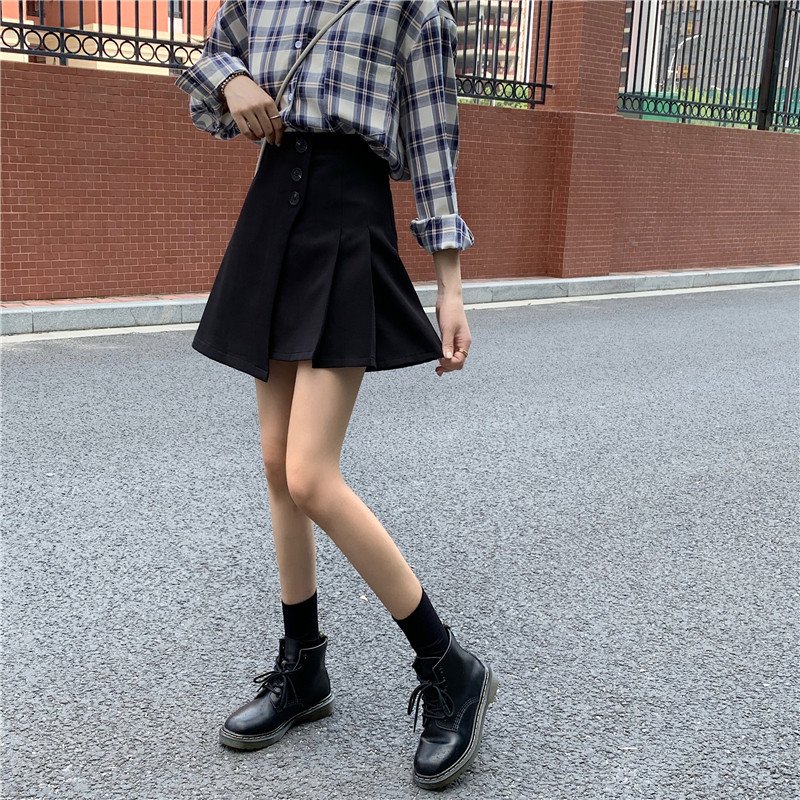 Real shot high waist shows thin pleated skirt women's half skirt Korean version of College style A-line versatile skirt