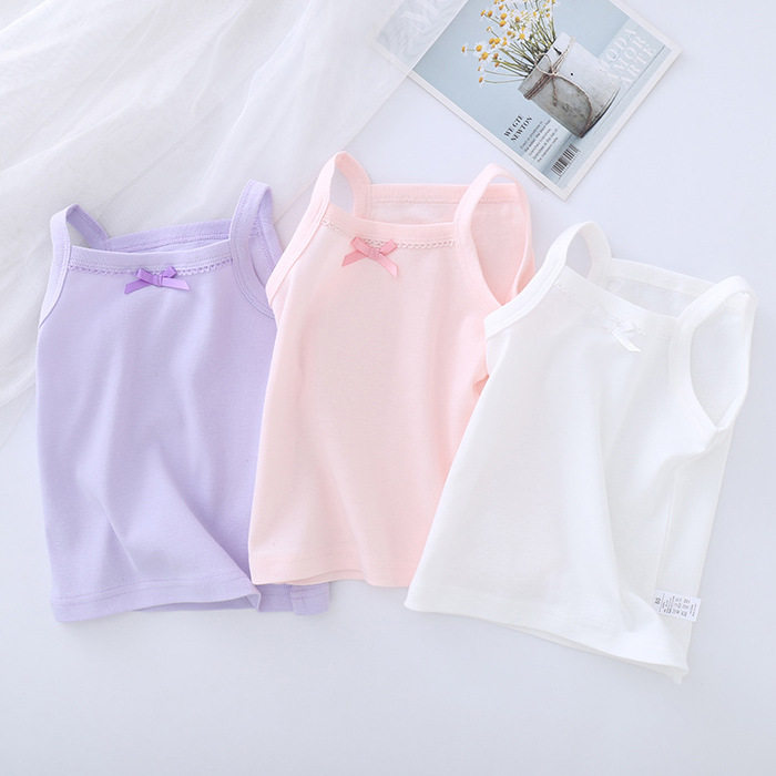3件装外贸婴儿中大女童宝宝吊带背心夏季薄款针织全纯棉无袖T恤