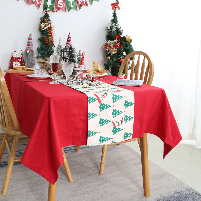 圣诞节装饰桌布场景布置背景布餐桌茶几样板间红色装饰长柜旗桌旗
