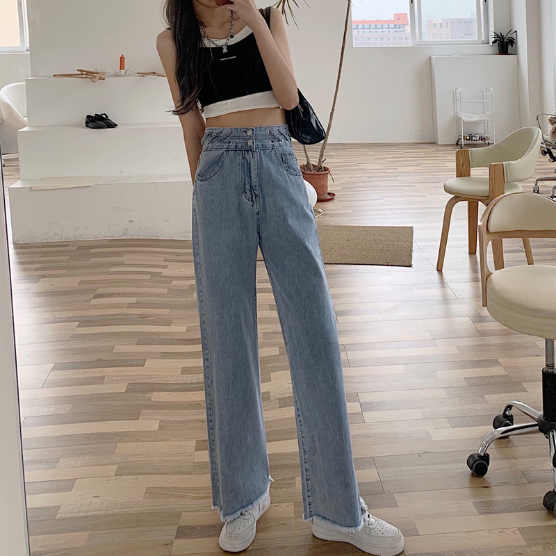 Real price ~ high waist summer thin straight tube loose slim 2021 new drop feeling floor dragging Wide Leg Jeans