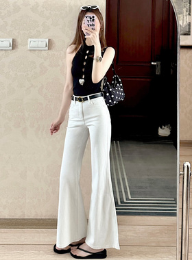 白色微喇牛仔裤女2025秋季新款高腰宽松显瘦休闲弹力不贴腿喇叭裤