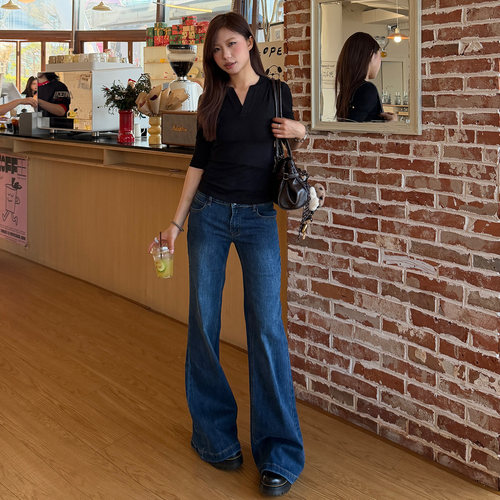 美式低腰微喇牛仔裤女弹力喇叭裤
