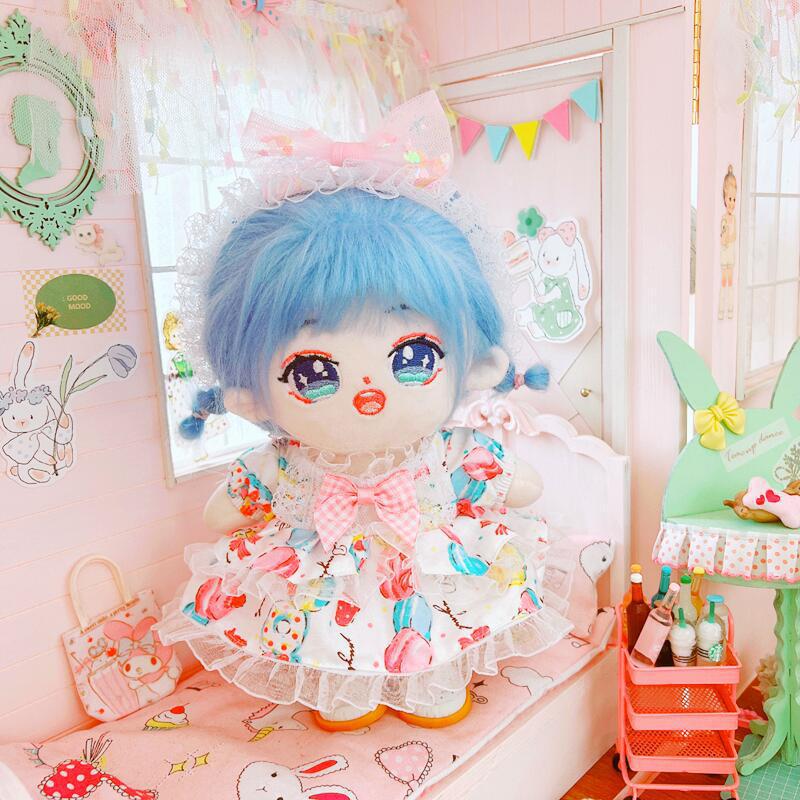 现货马卡龙蛋糕连衣裙蝴蝶结发箍20厘米套装20cm娃衣明星棉花娃娃