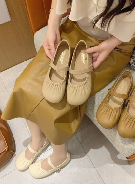 平底单鞋女2025新款夏季法式休闲褶皱晚晚玛丽珍鞋孕妇豆豆鞋2821