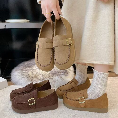 复古一脚蹬女2026春新款勃肯鞋舒适软底绒面休闲平底百搭单鞋D026