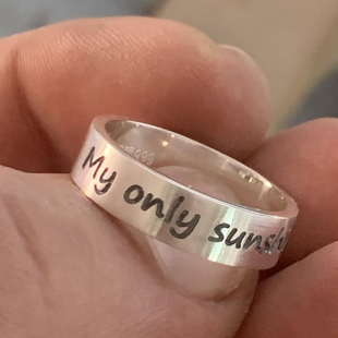 999足银原创手工定制情侣戒指纯银制定黑字刻字刻图情人礼物指环