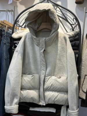 连帽羽绒拼双面羊绒大衣2025冬季新款韩版时尚女短款羊毛呢外套女