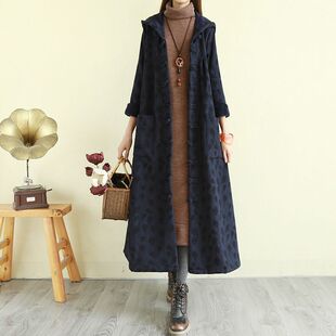 茶服女棉麻中式复古风衣加绒加厚外套长款禅意佛系居士打坐茶艺师