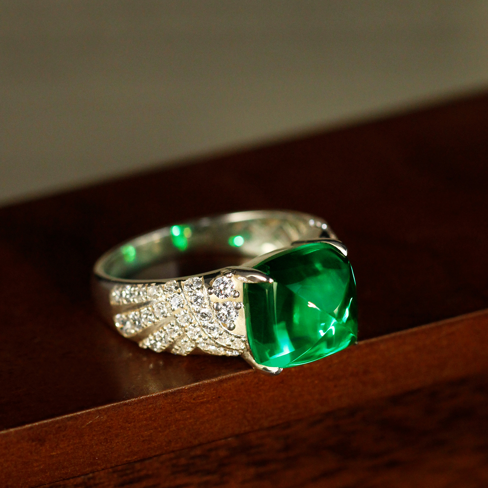 经典糖塔祖母绿戒指S925银指环