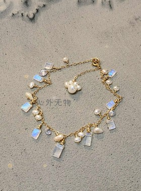 原创设计月光石手链女流苏重工