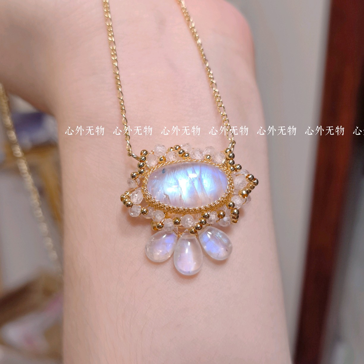 天然月光石项链手工绕线花束吊坠