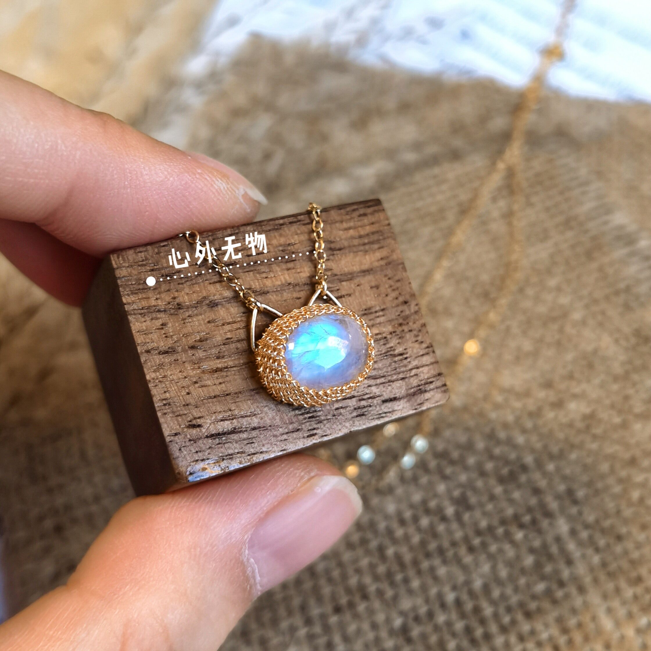 天然月光石可爱小猫脸锁骨链手作