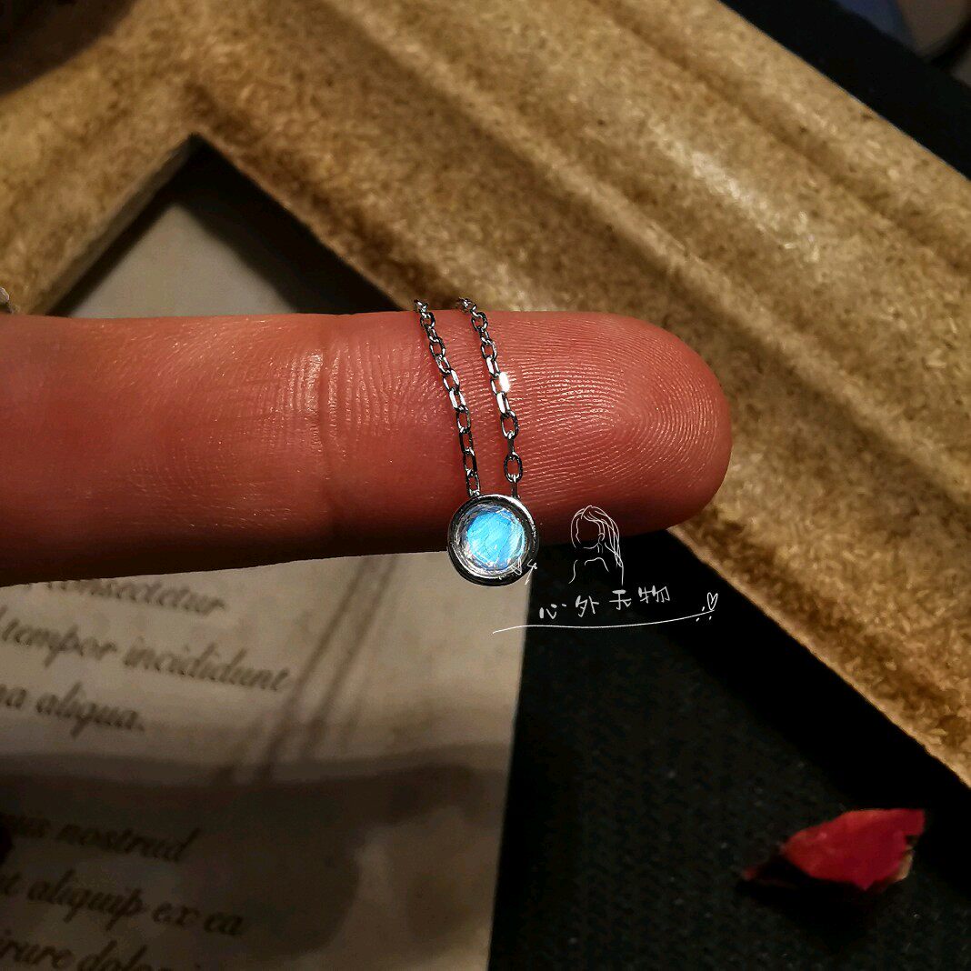 细S925银项链超可爱mini天然刻面蓝光月光石锁骨链女简洁百搭小巧