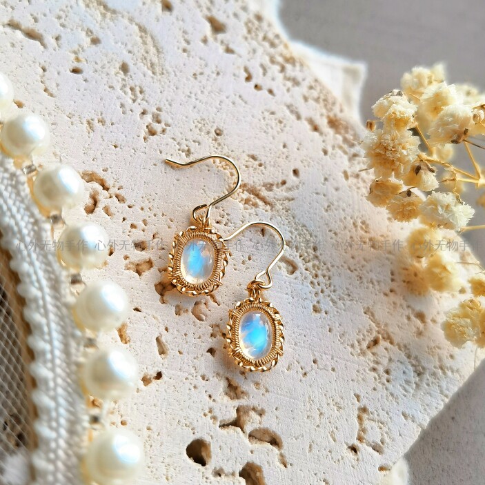 精致天然月光石细闪麻花边法式夹镶耳环高级感轻奢小众耳饰女耳夹