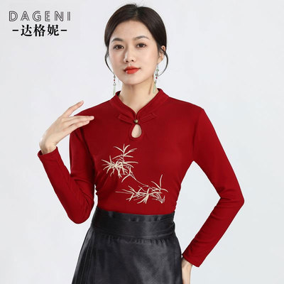 红色国风上衣新中式立领小衫